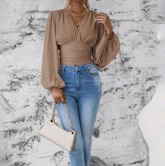 Clasi Ladies' Solid Color Simple V-Neck Long Sleeve Shirt For Daily Wear,L - Picture 7 of 7